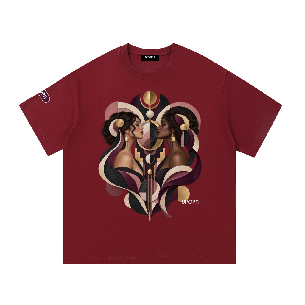 UPOPN Velvet Mirror Sisters Art Edition Tee — Plum Reflection — garment view 5