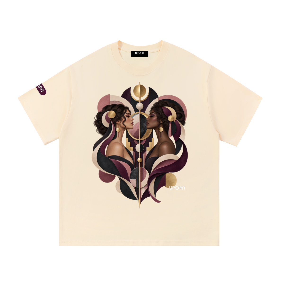 UPOPN Velvet Mirror Sisters Art Edition Tee — Plum Reflection — garment view 3