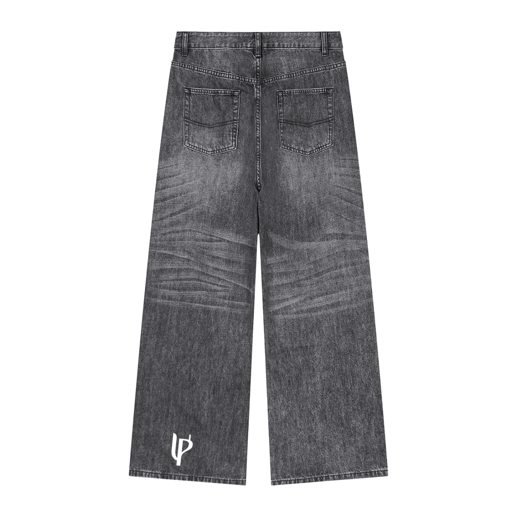 UPOPN Vintage-Wash Wide-Leg Jean — Charcoal