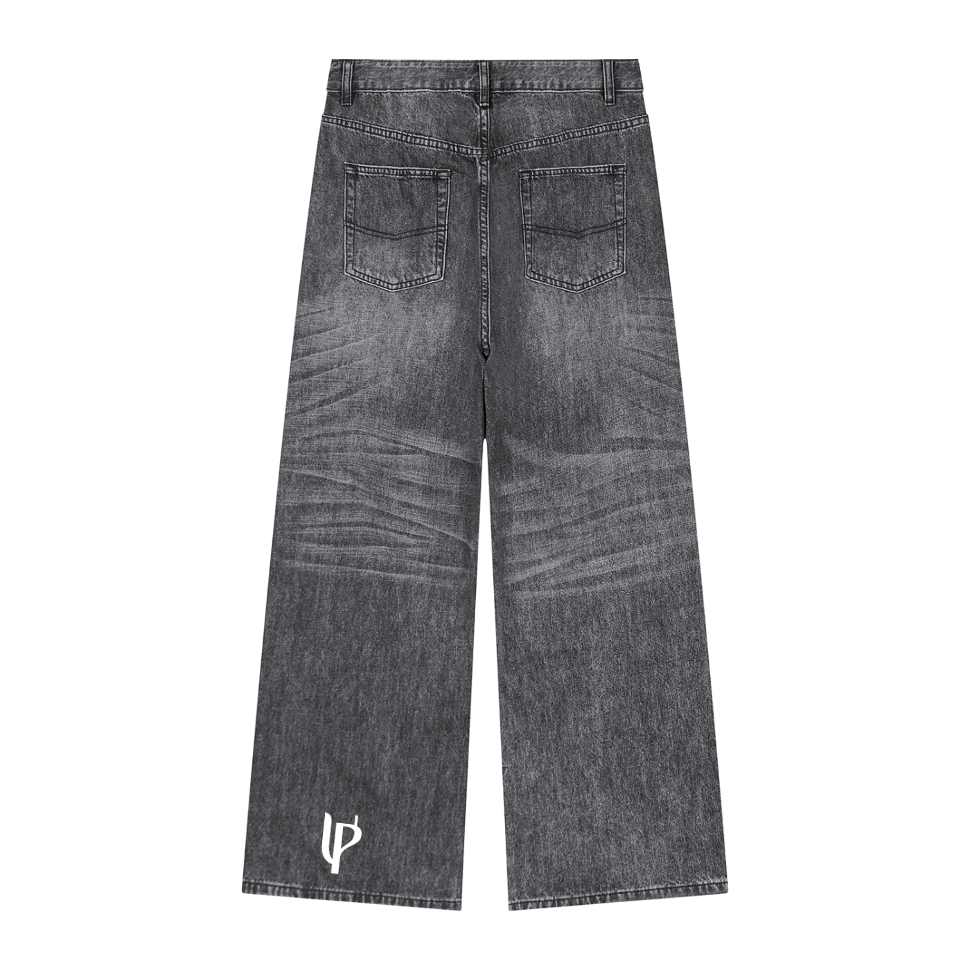 UPOPN Vintage-Wash Wide-Leg Jean — Charcoal