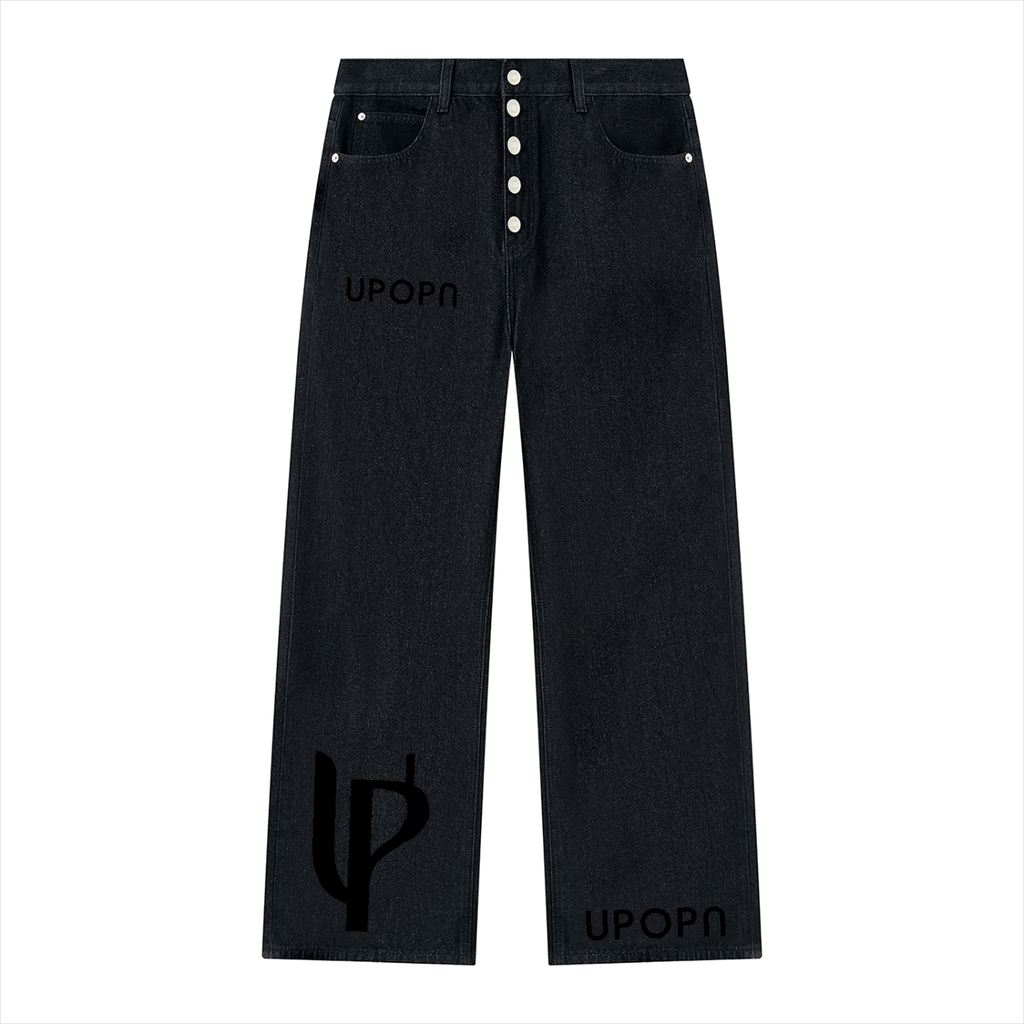 UPOPN Signature-Mark Wide-Leg Jean — Black