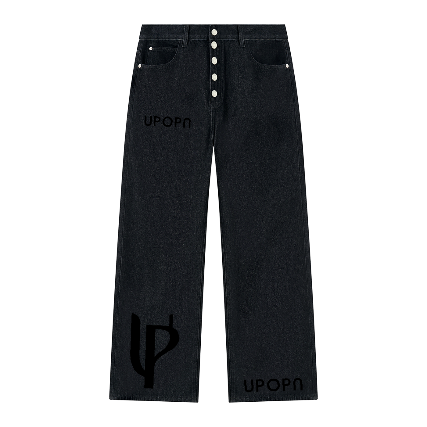UPOPN Signature-Mark Wide-Leg Jean — Black