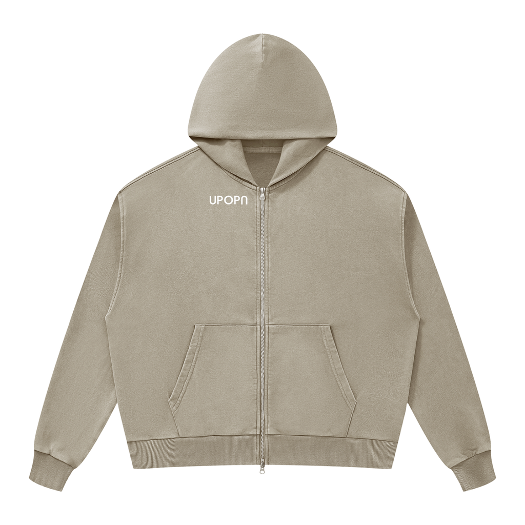 Unisex Mineral Wash Boxy Full Zip Hoodie