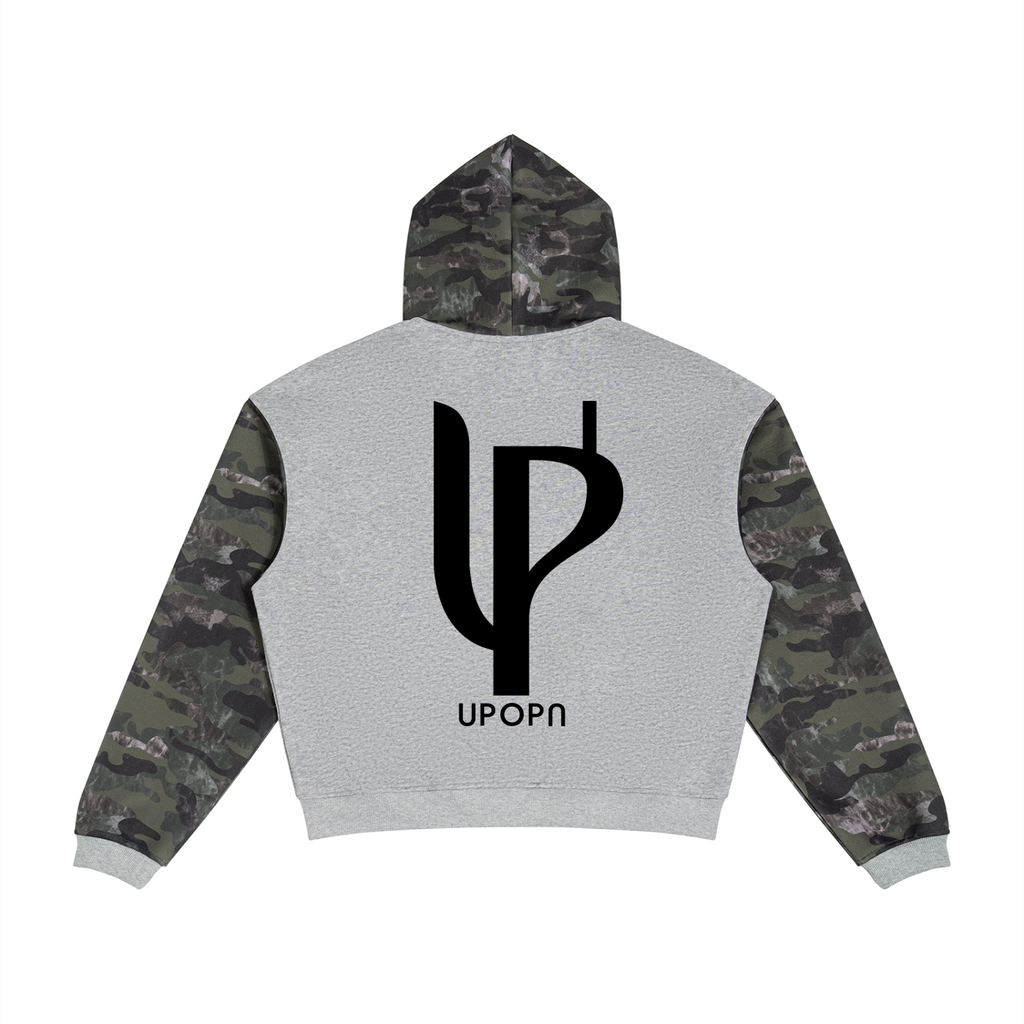 Unisex Colorblock Camo Full Zip Boxy Hoodie