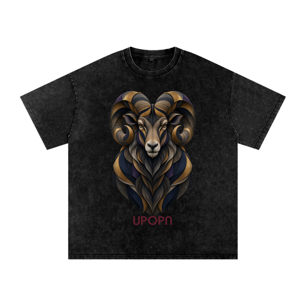 UPOPN Sovereign Ram Snow-Wash Art Tee — Obsidian — garment view 2