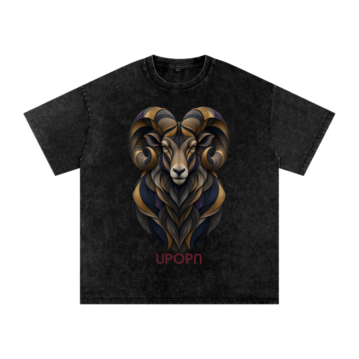 UPOPN Sovereign Ram Snow-Wash Art Tee — Obsidian — garment view 2