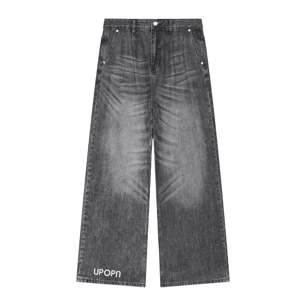 UPOPN Vintage-Wash Wide-Leg Jean — Charcoal