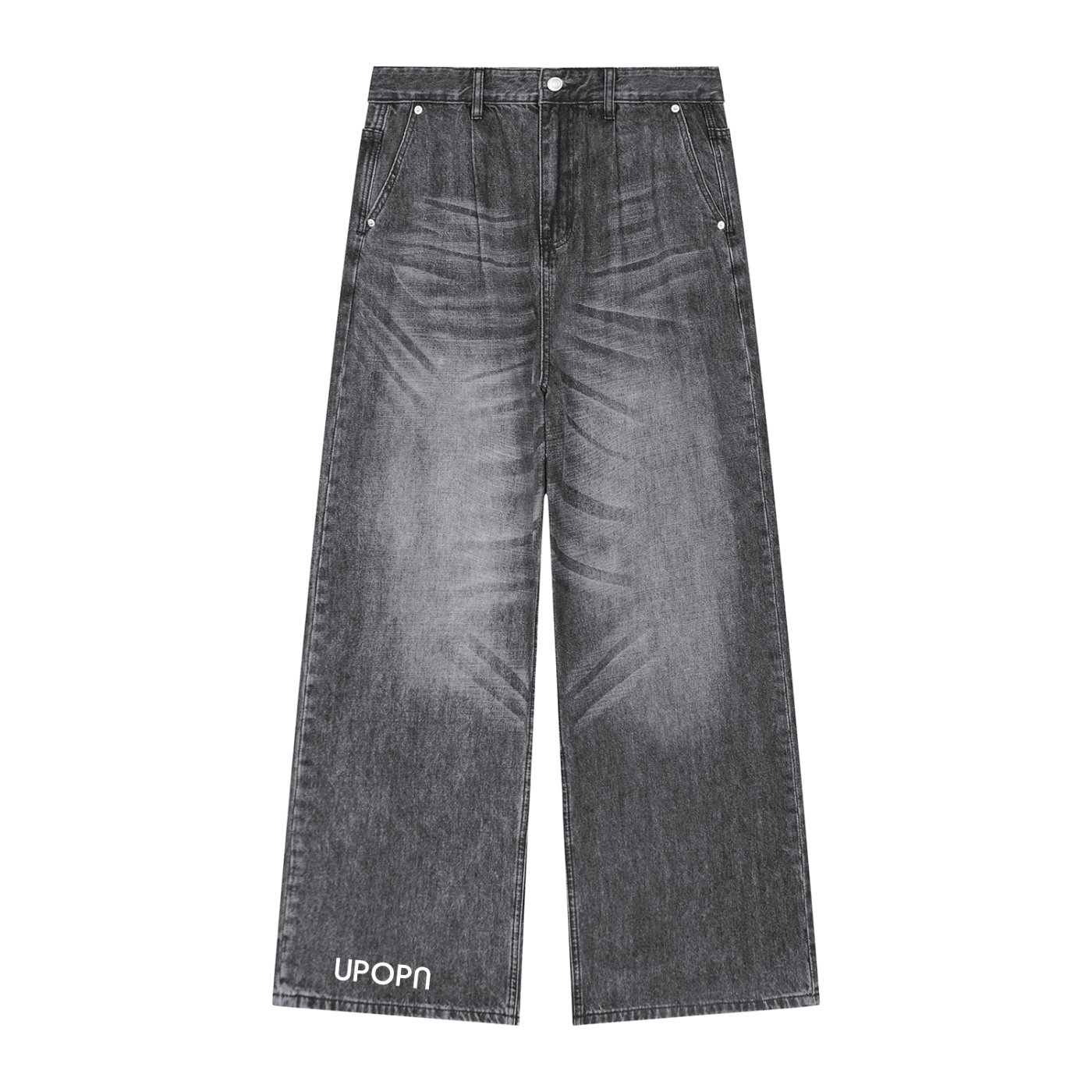 UPOPN Vintage-Wash Wide-Leg Jean — Charcoal