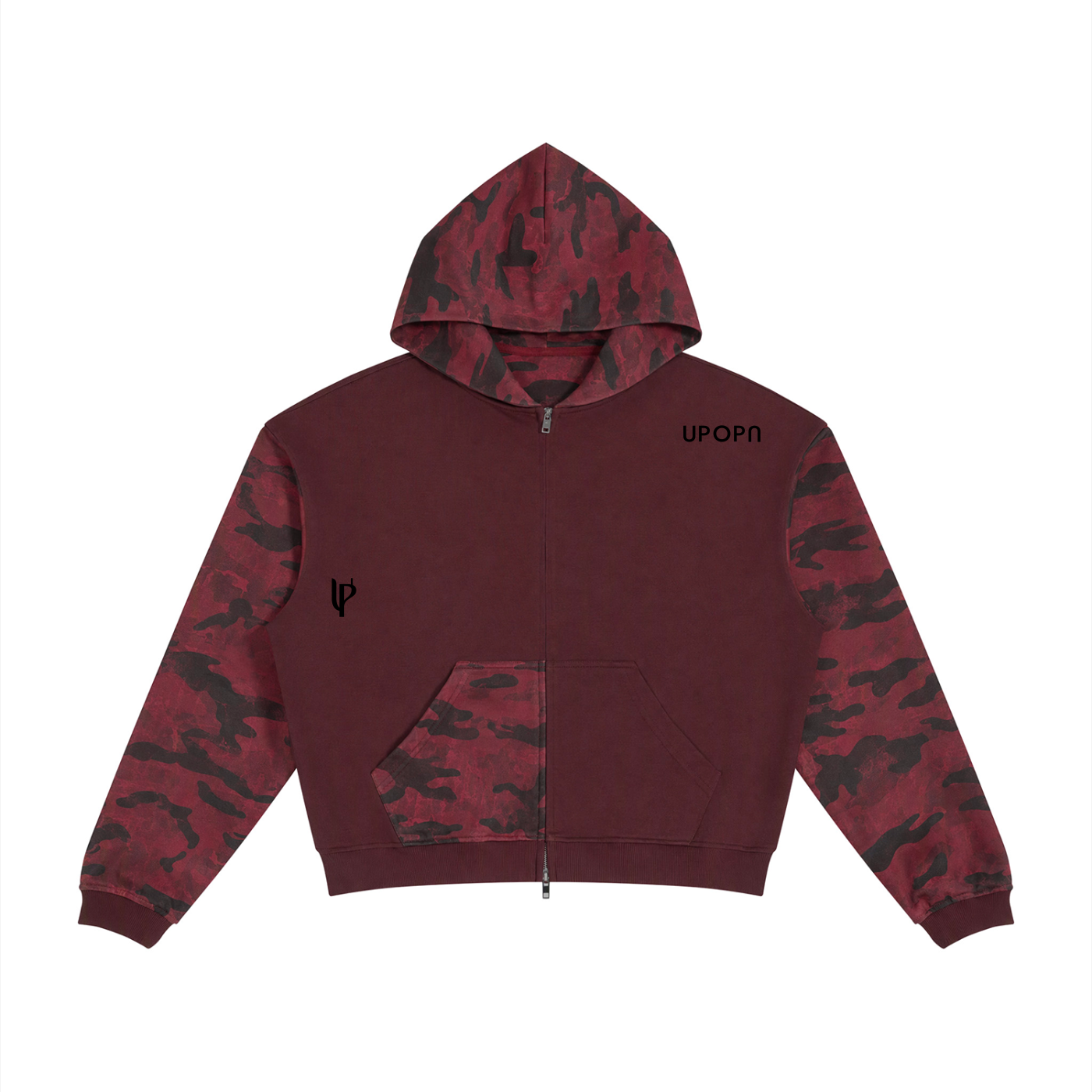 Unisex Colorblock Camo Full Zip Boxy Hoodie