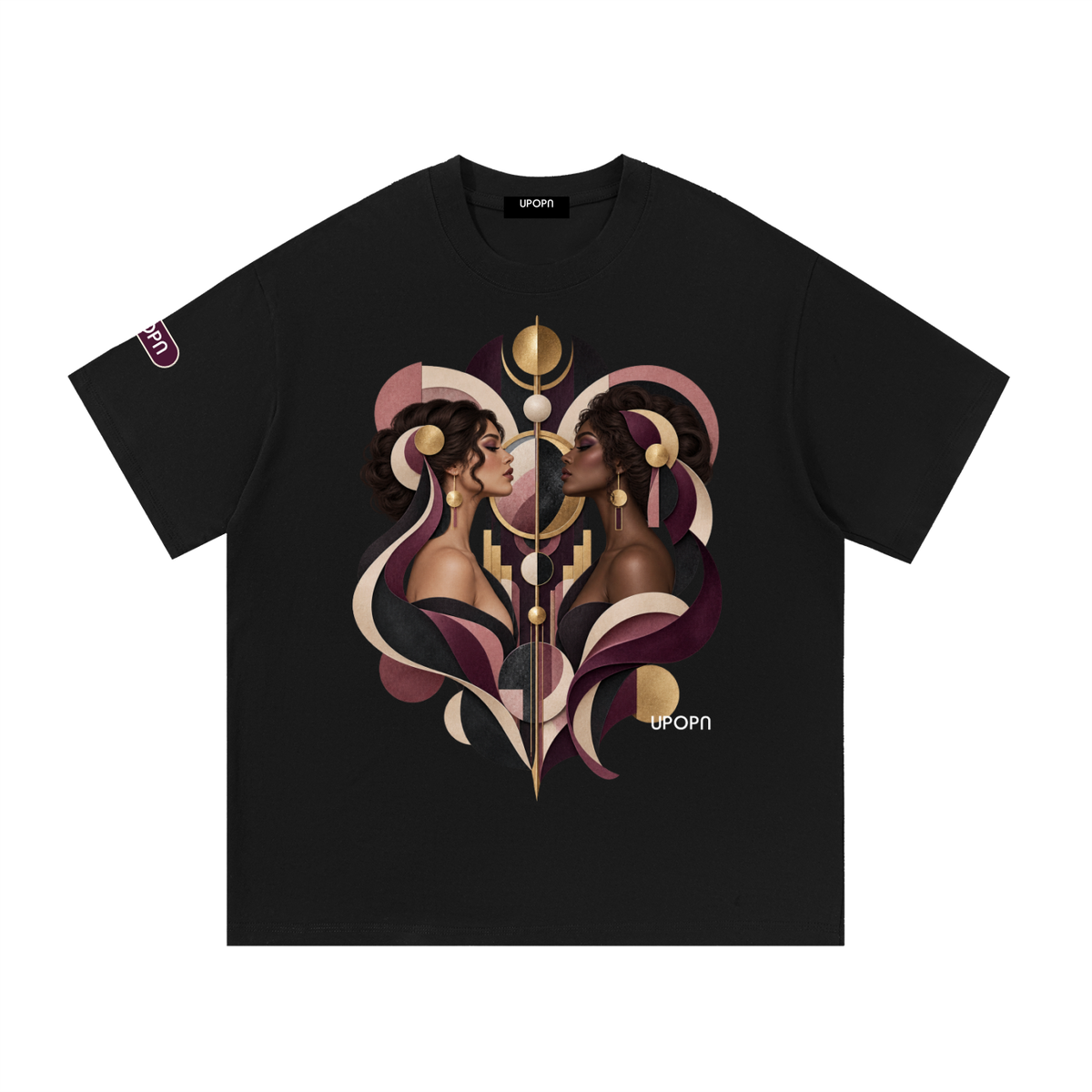 UPOPN Velvet Mirror Sisters Art Edition Tee — Plum Reflection — garment view 1