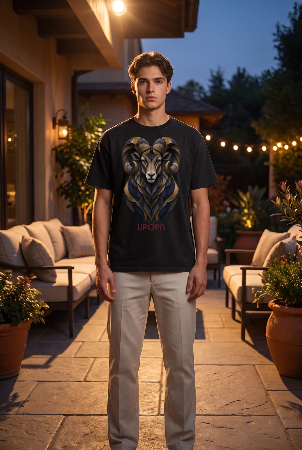 UPOPN Sovereign Ram Snow-Wash Art Tee — Obsidian — garment view 1