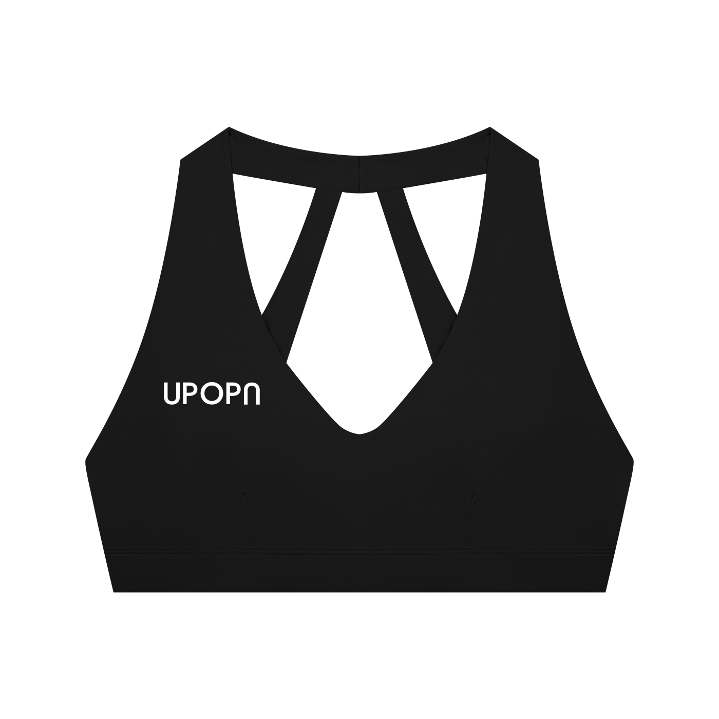 Black UPOPN halter studio top, front garment view