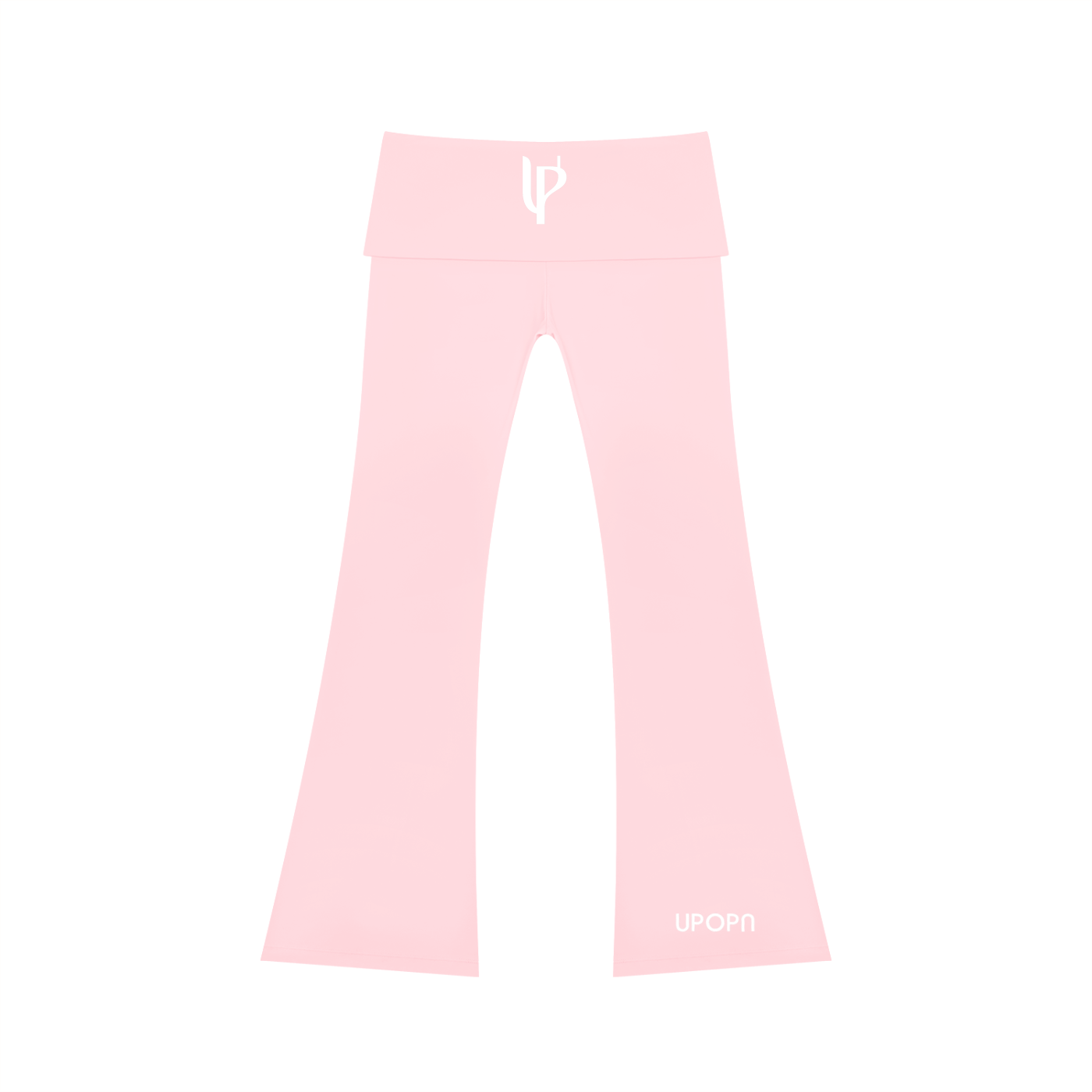 UPOPN High Rise Flared Yoga Pant, back. Wordmark on.