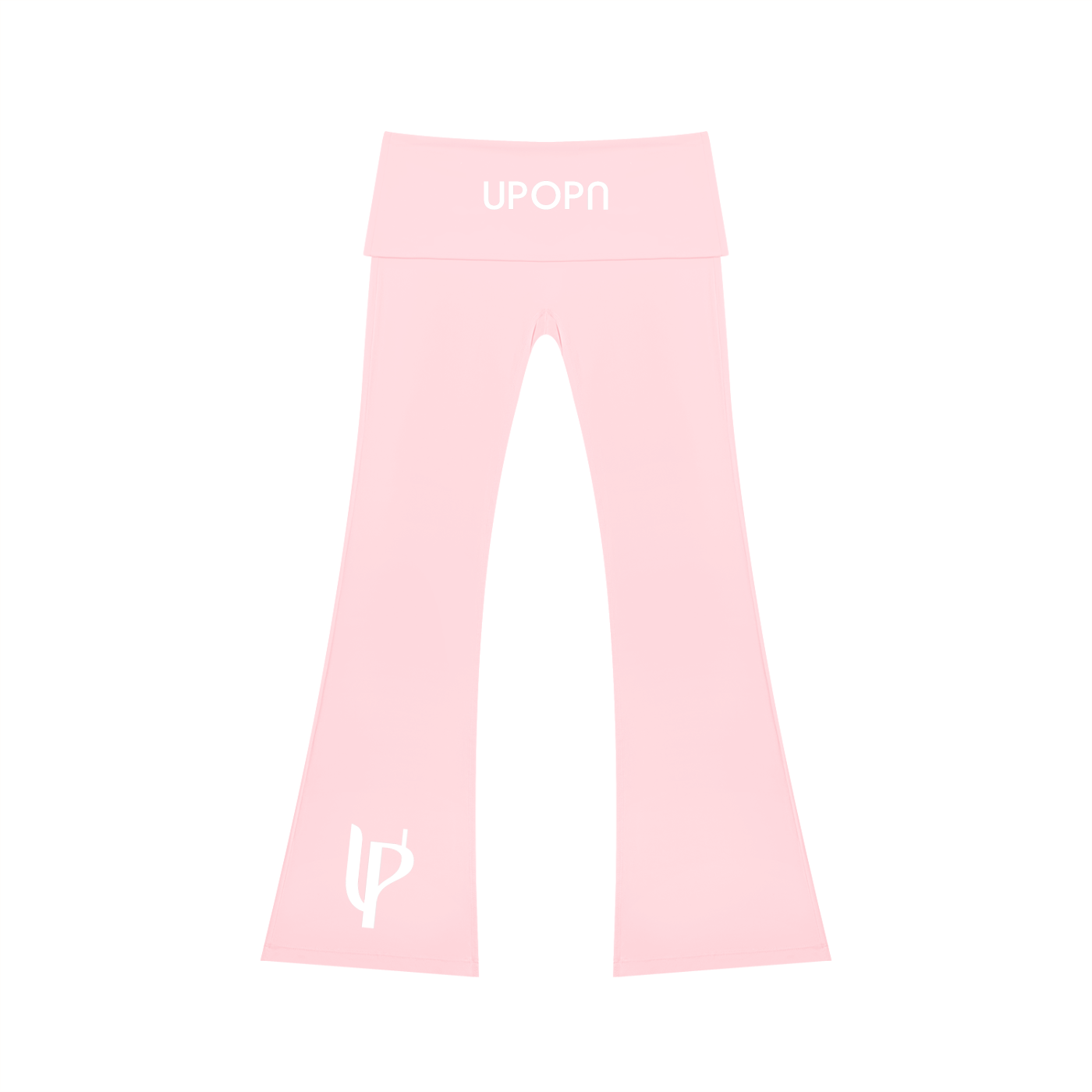 UPOPN High Rise Flared Yoga Pant, front. Wordmark on.