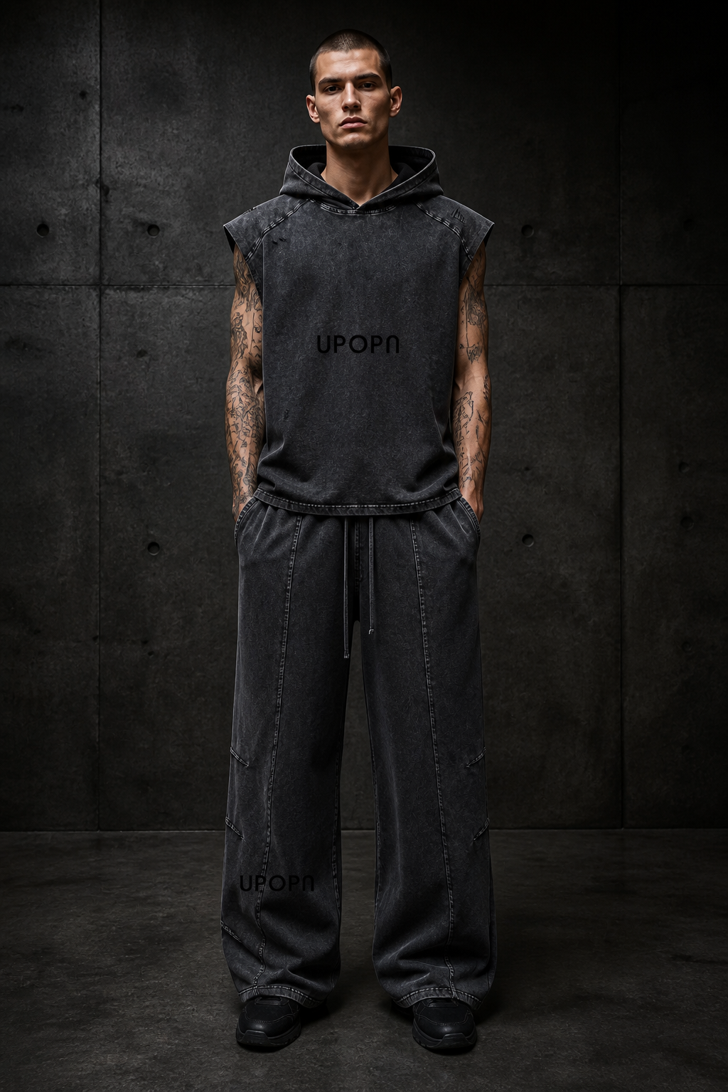 Noir Wash Set 01 front — illustrated model-led lookbook