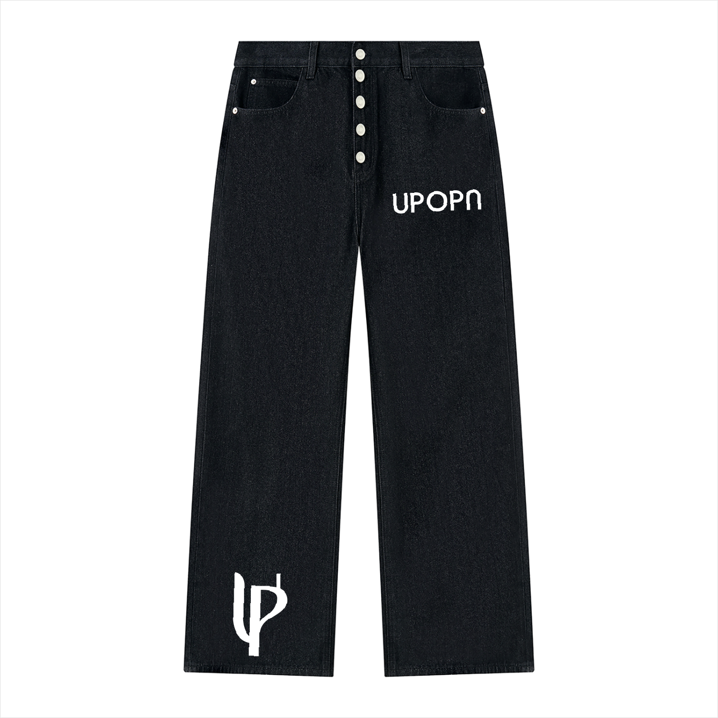 UPOPN Noir Wash Wide-Leg Denim, front garment view