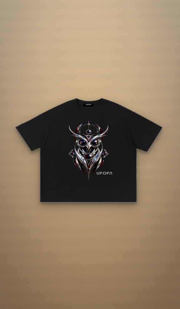 UPOPN Orbit Owl Art Drop Tee — Chrome Myth Edition