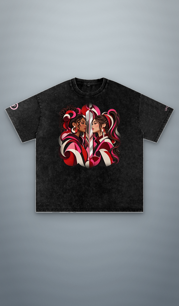 UPOPN Sassy Mirror Snow-Wash Art Tee — Fuchsia Oxblood